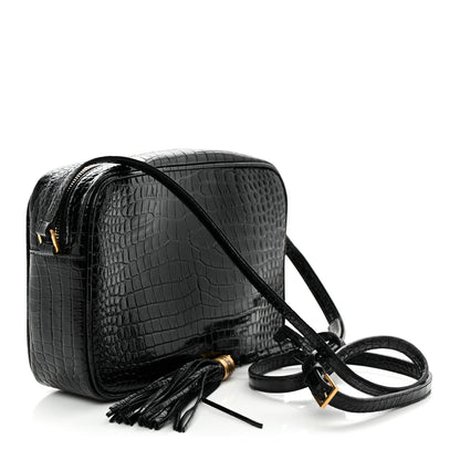 Saint Laurent Patent Calfskin Crocodile Embossed Monogram Lou Camera Bag Black 3 of 11