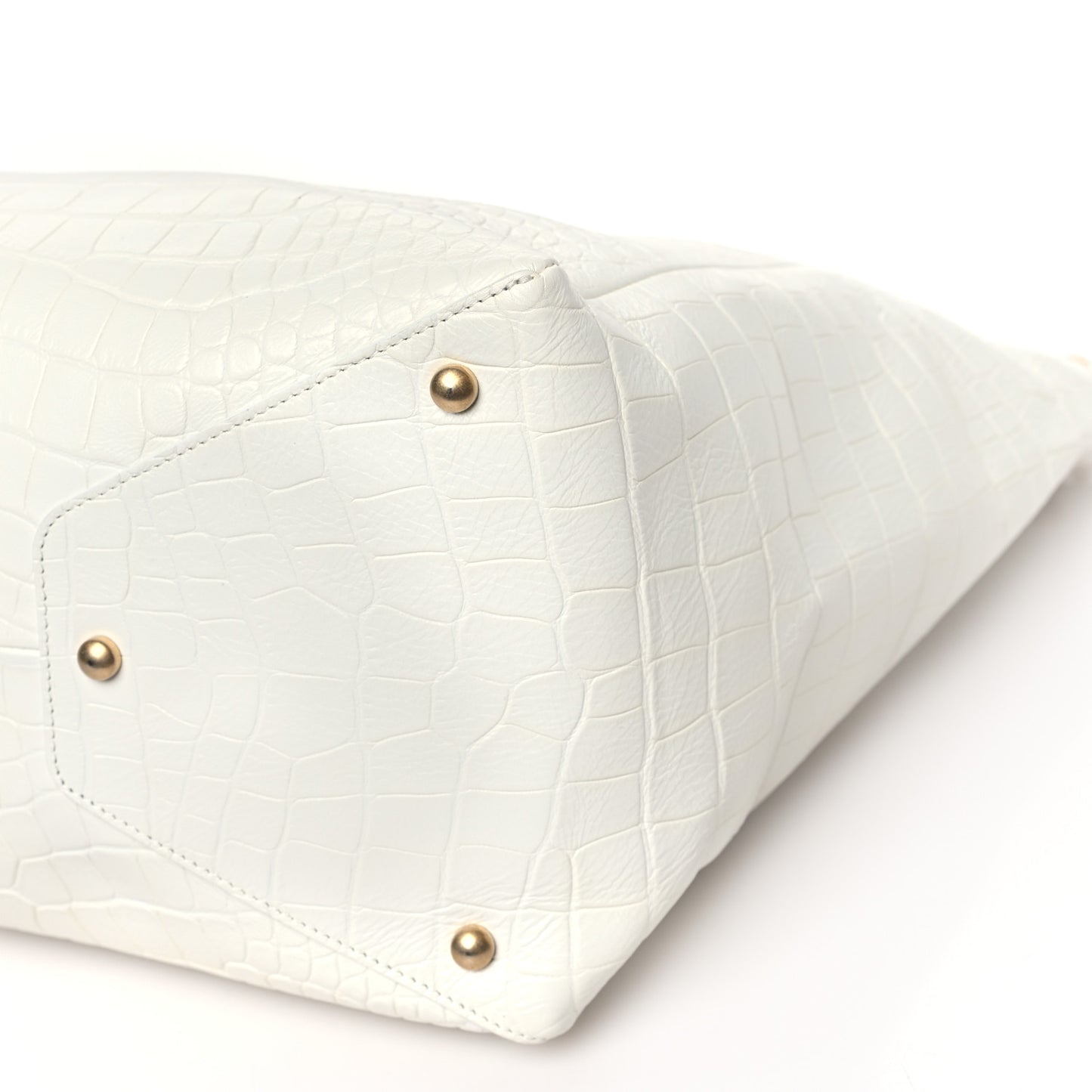Calfskin Crocodile Embossed Large Cocodile Shopping Tote White