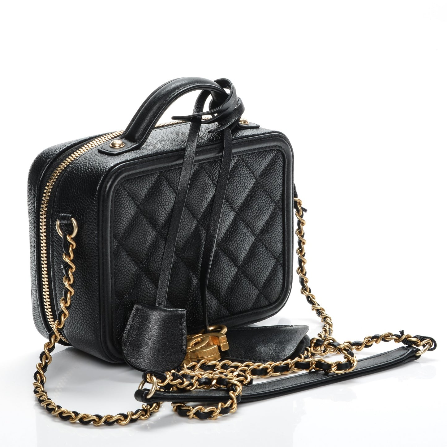 Caviar Quilted Small CC Filigree Vanity Case Black