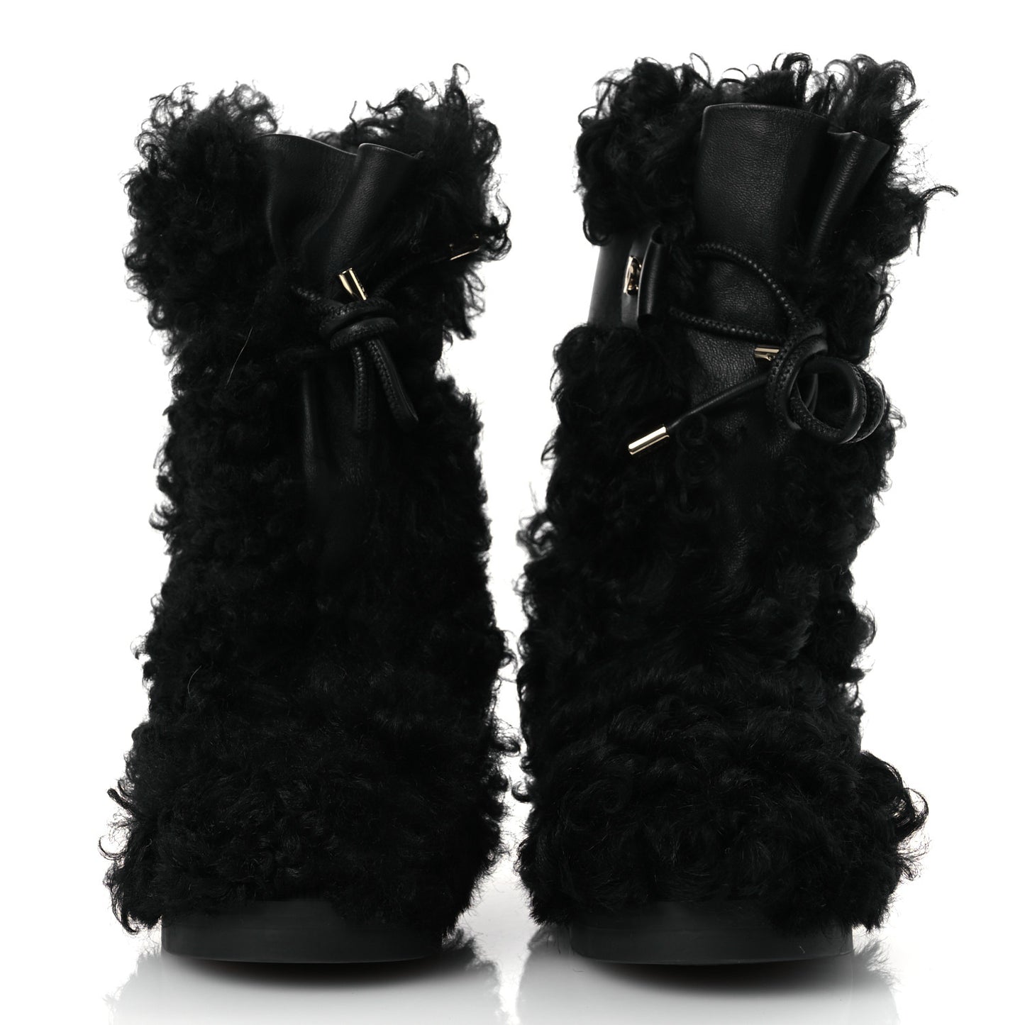 Shearling Sheepskin High Boots 38 Black