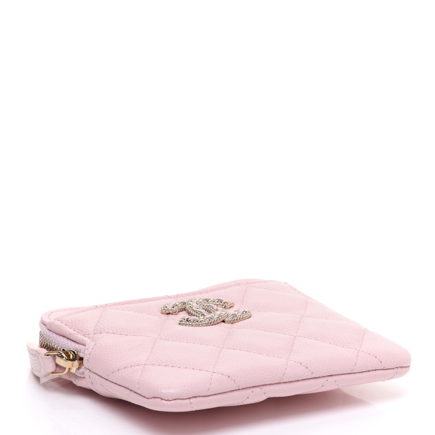 Chanel Caviar Quilted Crystal Zip Card Holder Wallet Light Pink 4 of 8