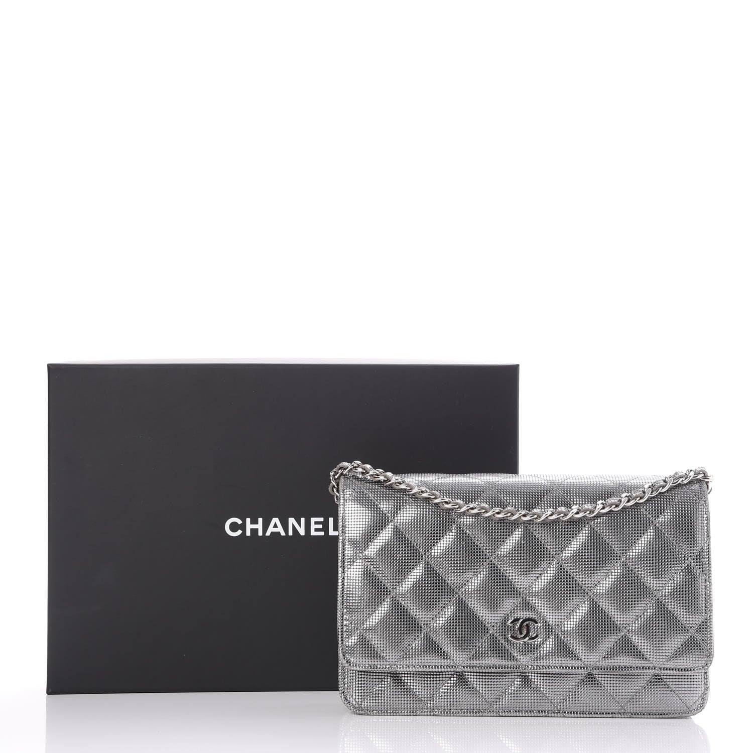 Chanel Metallic Calfskin Quilted Pixel Effect Wallet on Chain WOC Silver 8 of 8