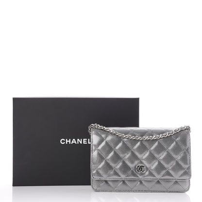 Chanel Metallic Calfskin Quilted Pixel Effect Wallet on Chain WOC Silver 8 of 8