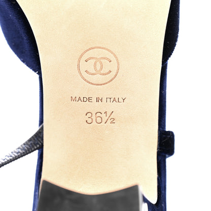 Chanel Velvet Grosgrain Cap Toe CC Slingback Pumps 36.5 Blue Black 8 of 8