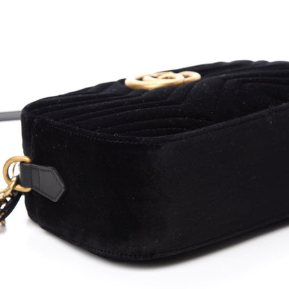 Gucci Velvet Matelasse Small GG Marmont Chain Shoulder Bag Black 6 of 10