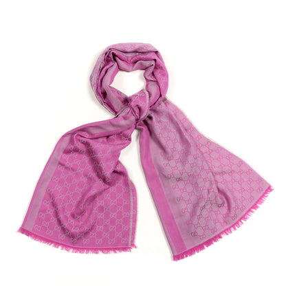 Gucci Wool Silk GG Monogram GGWeblong Fringe Scarf Shawl Zinc Pink 1 of 4