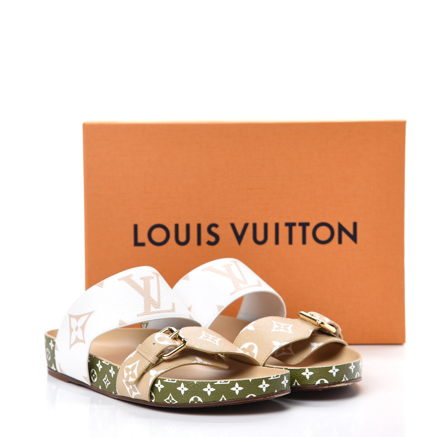 Monogram Giant Bom Dia Flat Mule Sandals 39 White Moka