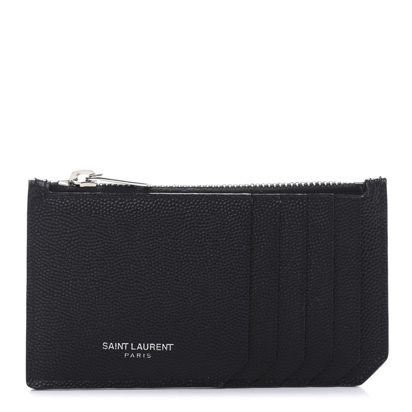 Grained Calfskin 5 Fragments Zip Pouch Card Holder Black