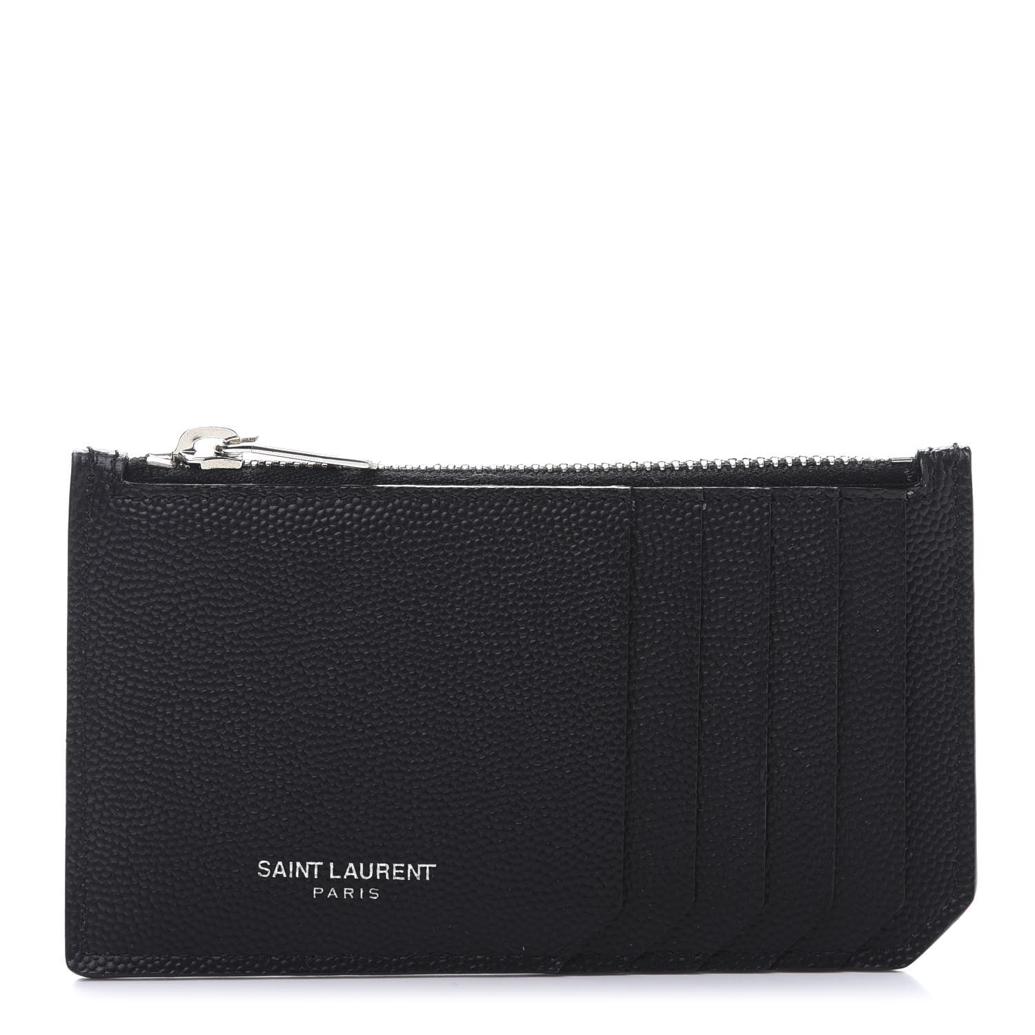 Saint Laurent Grained Calfskin 5 Fragments Zip Pouch Card Holder Black 1 of 8
