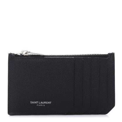 Saint Laurent Grained Calfskin 5 Fragments Zip Pouch Card Holder Black 1 of 8