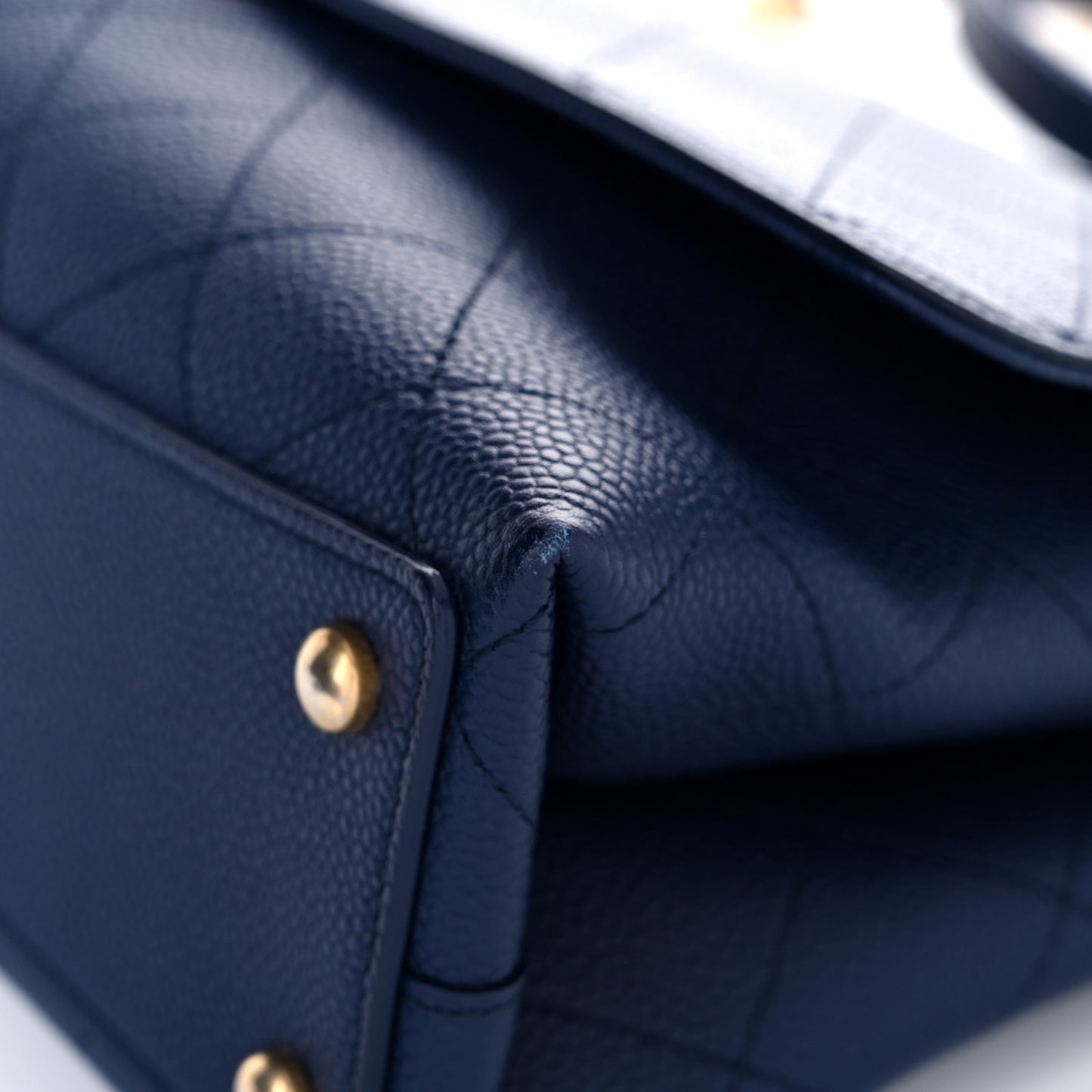 Caviar Diamond Stitched Top Handle Flap Navy