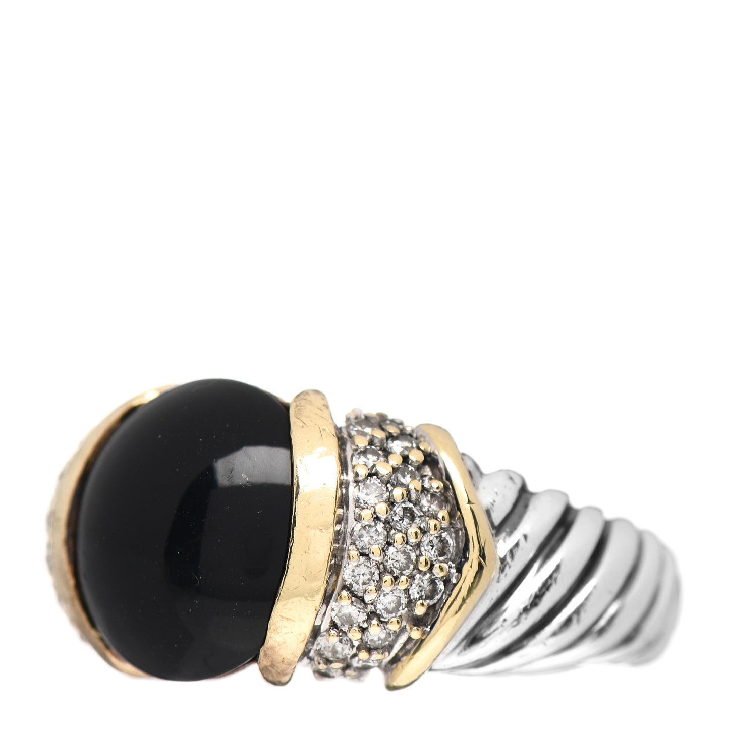 Sterling Silver 18K Yellow Gold Diamond Black Onyx 10mm Cable Capri Ring 54 6.75