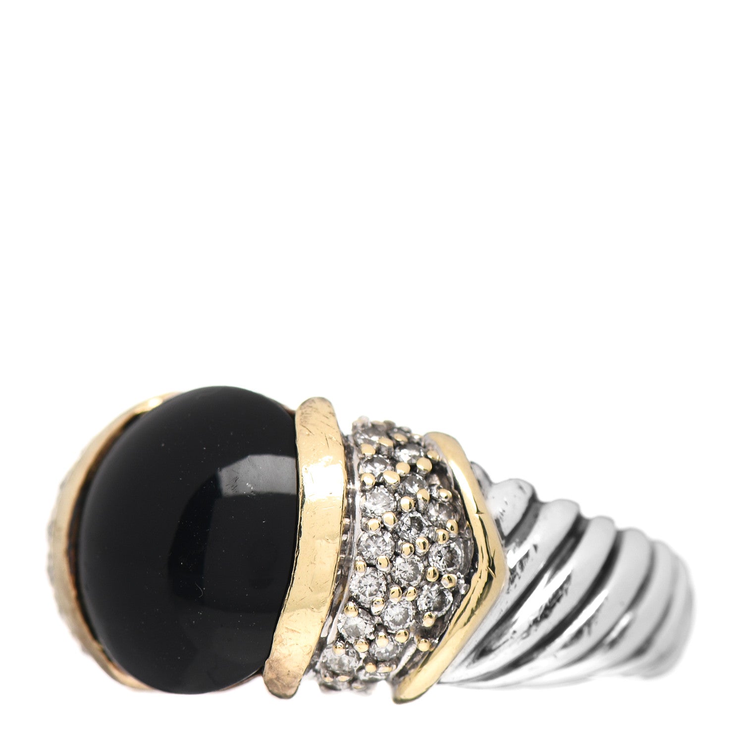 David Yurman Sterling Silver 18K Yellow Gold Diamond Black Onyx 10mm Cable Capri Ring 54 6.75 3 of 5