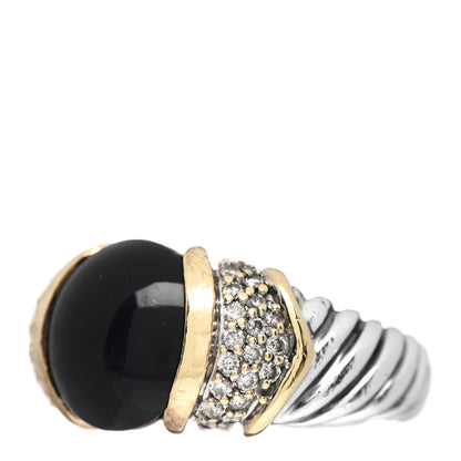 David Yurman Sterling Silver 18K Yellow Gold Diamond Black Onyx 10mm Cable Capri Ring 54 6.75 3 of 5
