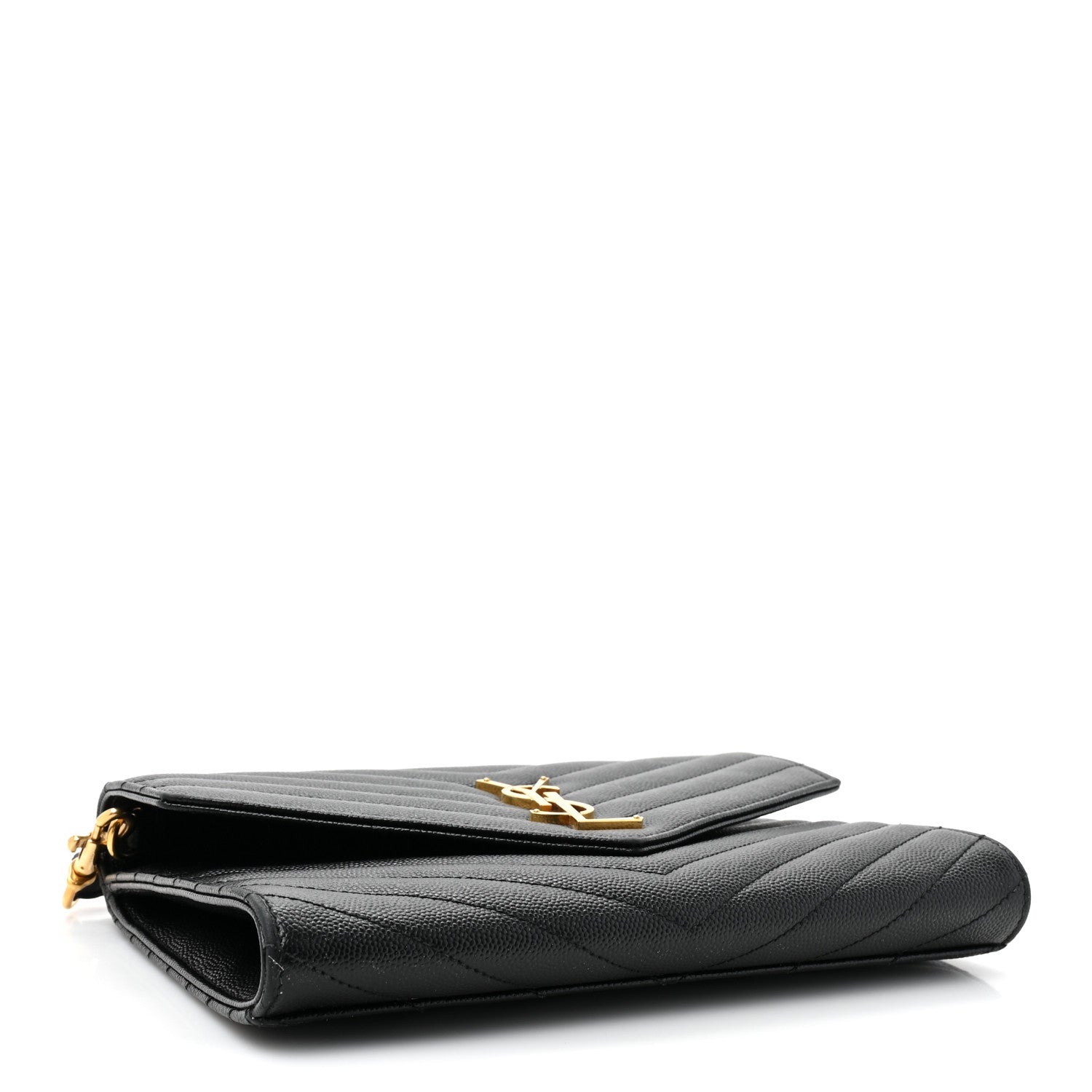 Saint Laurent Grain De Poudre Matelasse Chevron Monogram Envelope Clutch Black 4 of 15