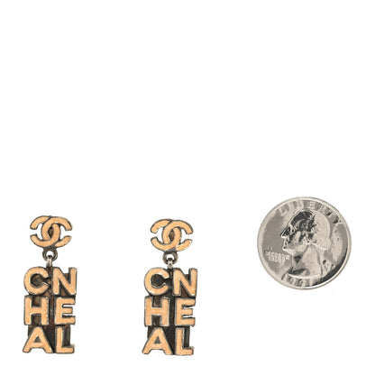 Chanel Metal Enamel Logo Drop Earrings Gold 2 of 5