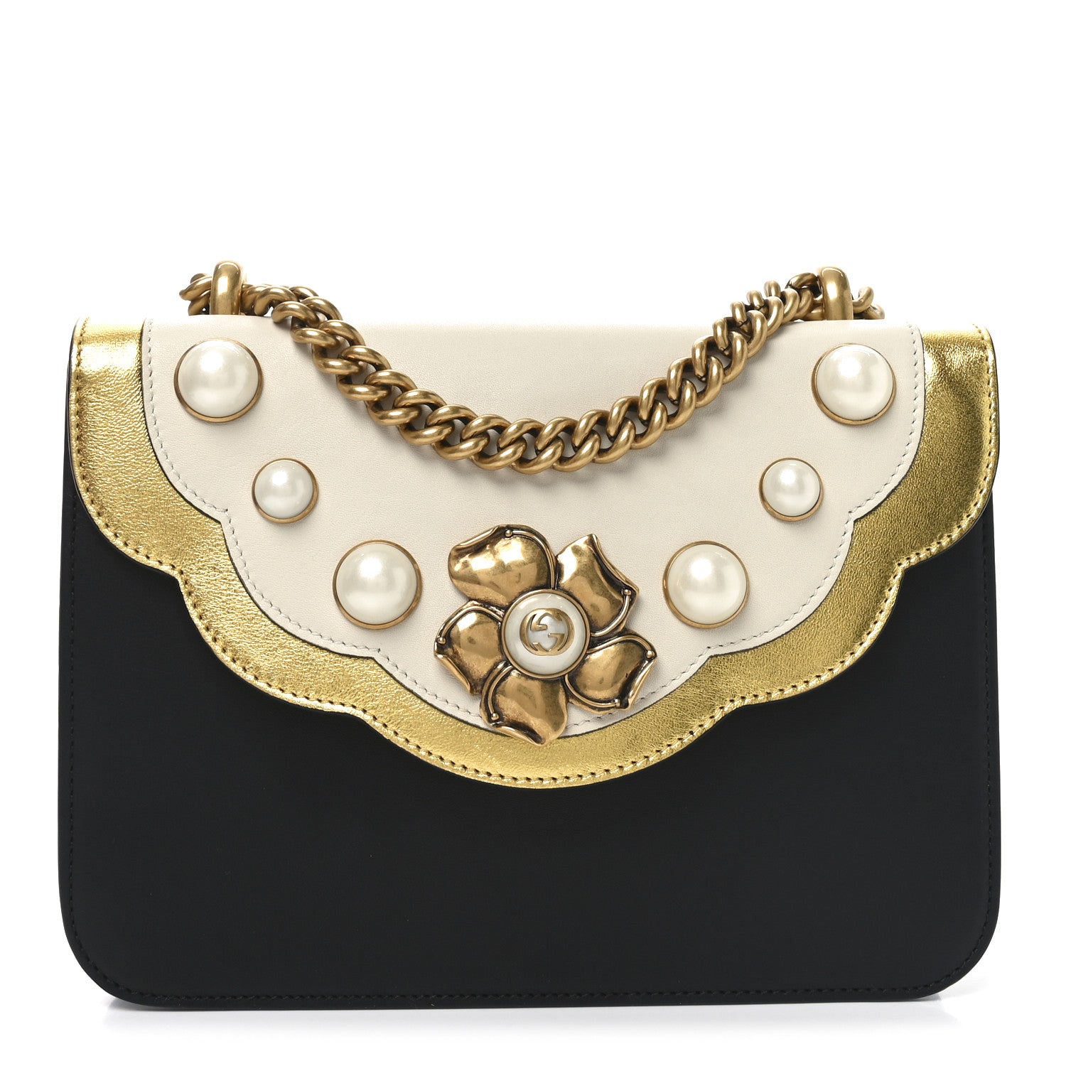 Gucci Calfskin Peony Medium Chain Shoulder Bag Black 1 of 11