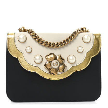 Gucci Calfskin Peony Medium Chain Shoulder Bag Black 1 of 11