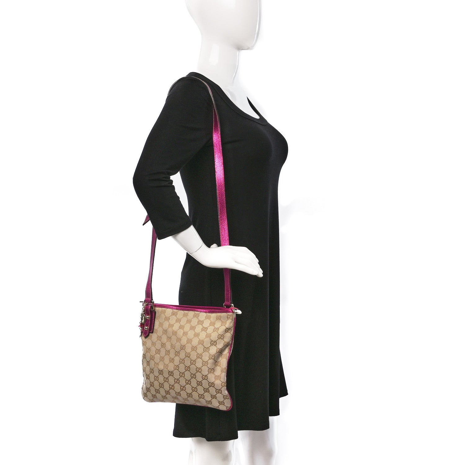 Gucci Metallic Calfskin Monogram Jolicoeur Charms Messenger Dark Pink 2 of 12