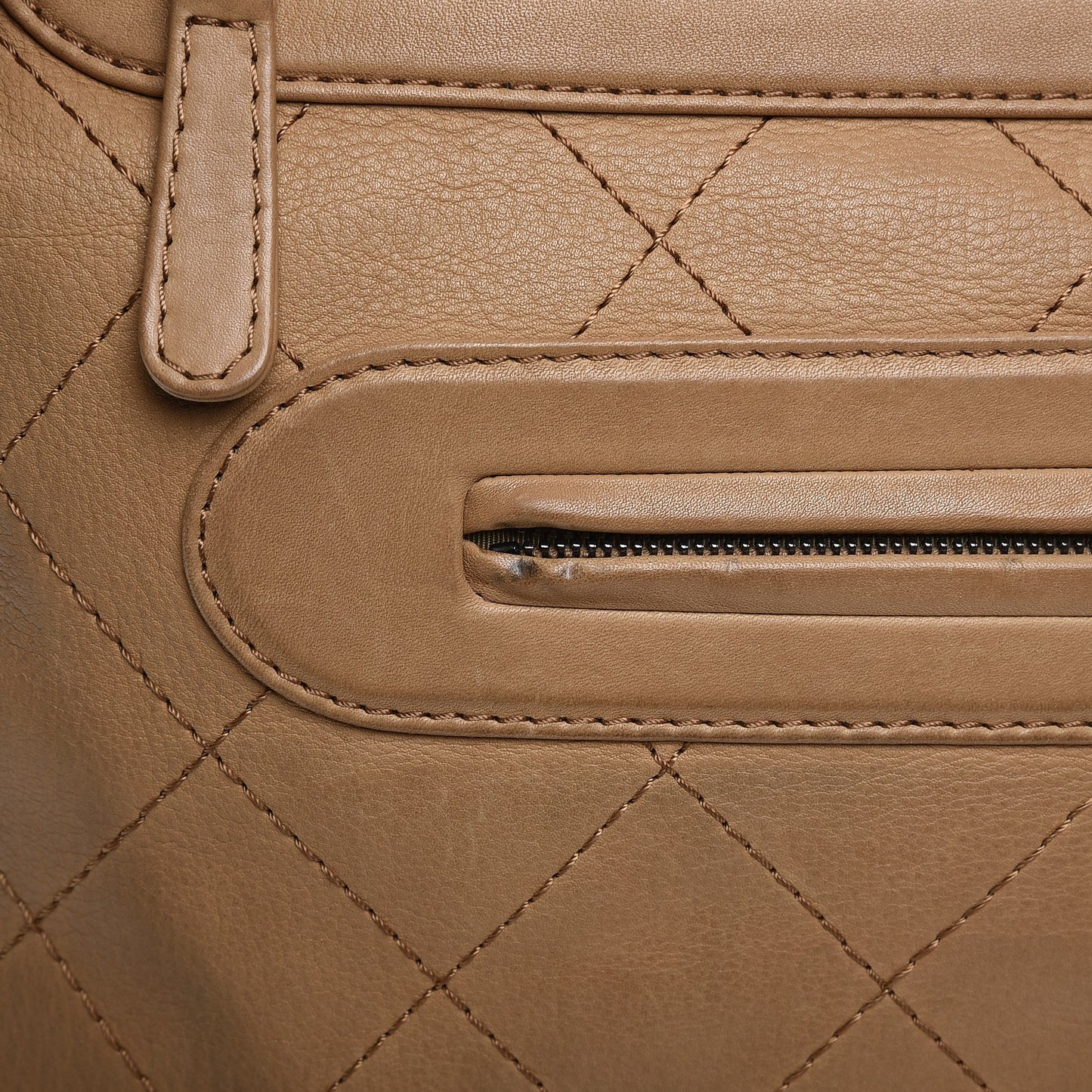 Calfskin Stitched Double Zip Hobo Beige