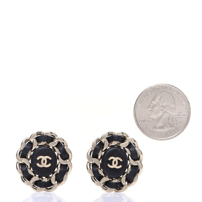 Chanel Lambskin Chain Around CC Earrings Light Gold Black 2 of 7