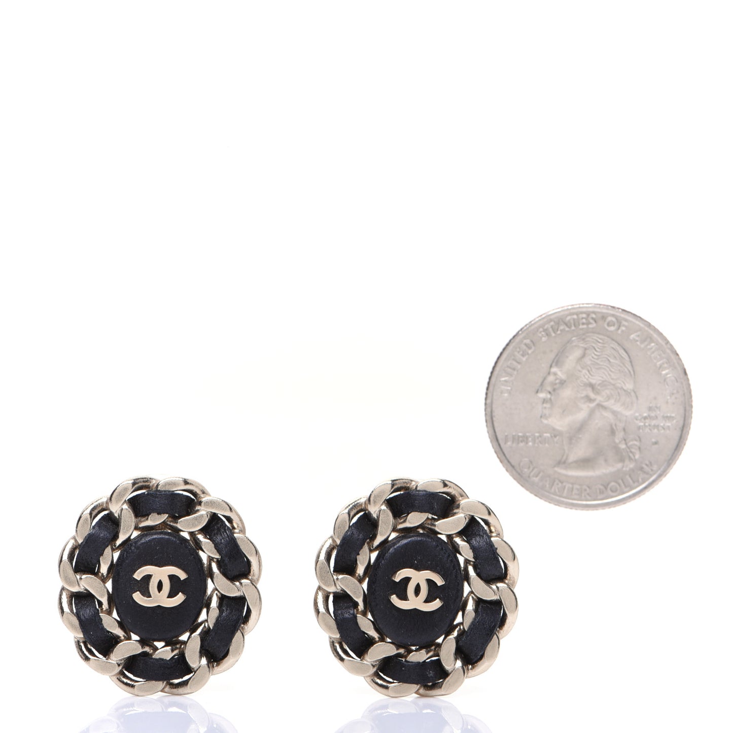 Lambskin Chain Around CC Earrings Light Gold Black