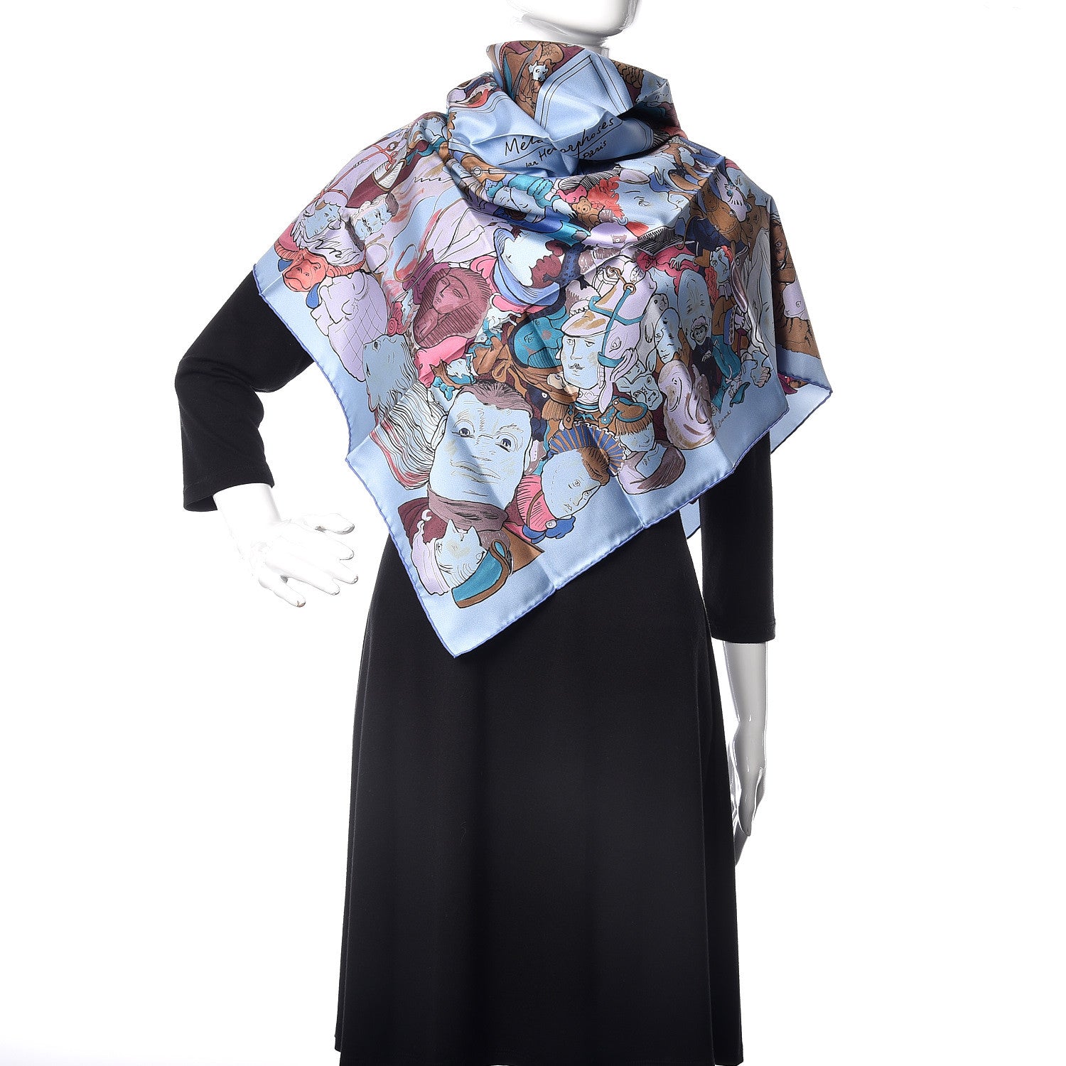 Hermes Silk Metamorphoses Par Paris Scarf 90 Argent Mauve Bleu 2 of 9