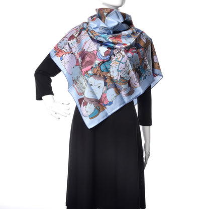 Hermes Silk Metamorphoses Par Paris Scarf 90 Argent Mauve Bleu 2 of 9