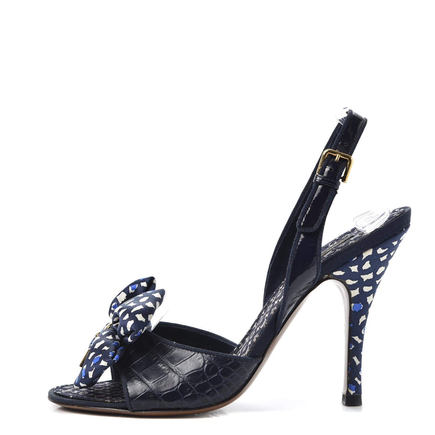 Louis Vuitton Crocodile Silk Bow Lock Slingback Pumps 37 1 of 9