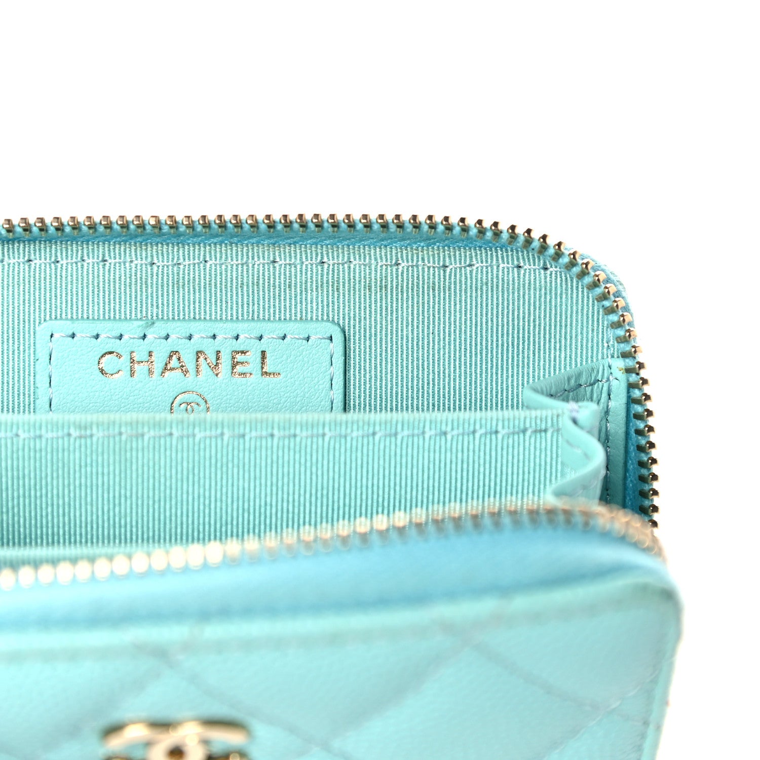 Chanel Caviar Quilted Zip Coin Purse Light Blue 15 of 19