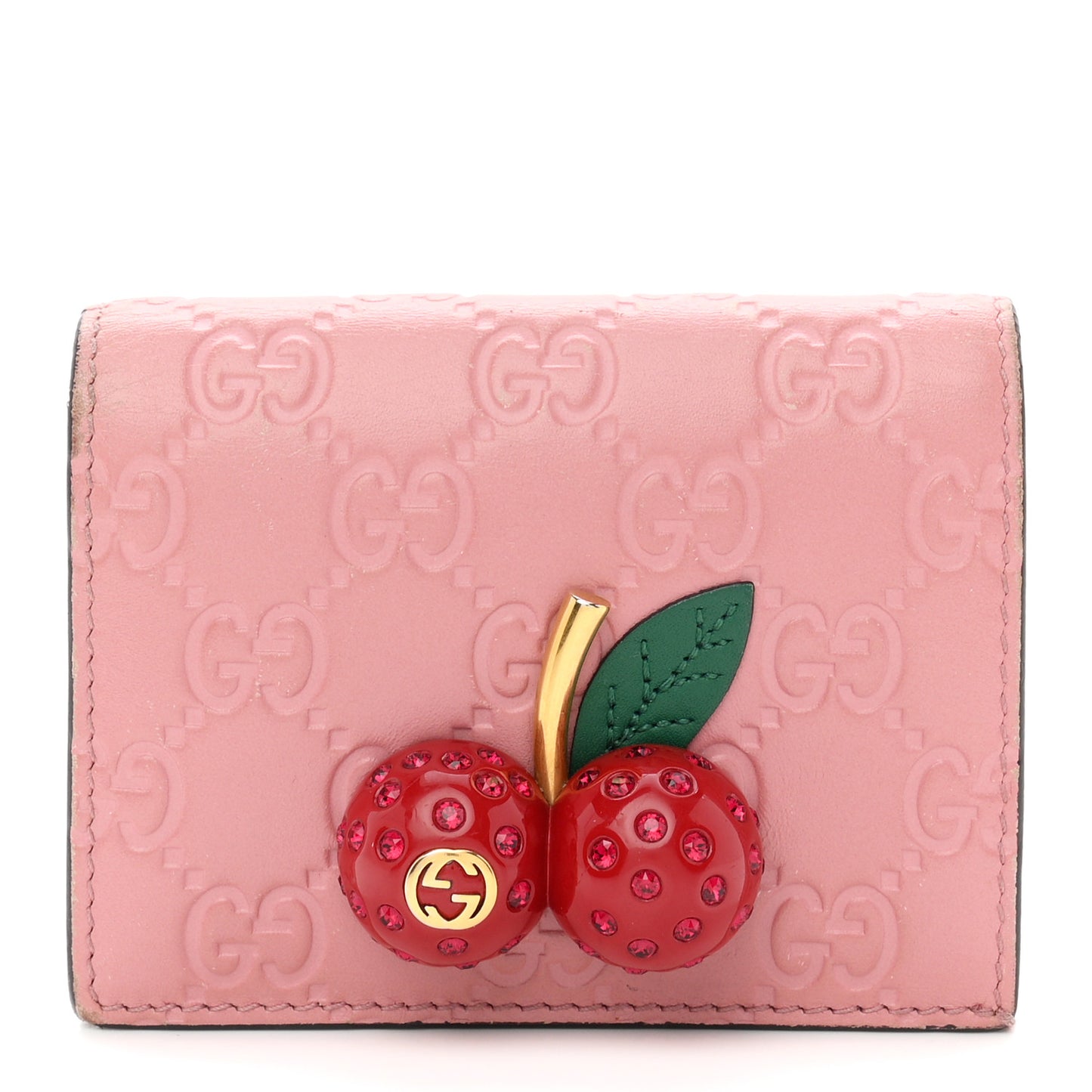 Guccissima Cherries Card Case Wallet Pink