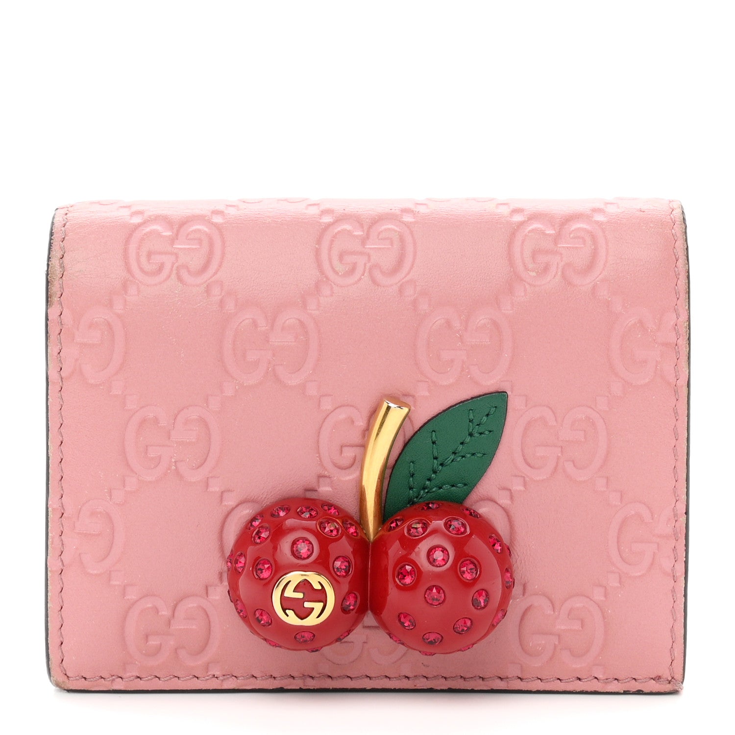 Gucci Guccissima Cherries Card Case Wallet Pink 1 of 7