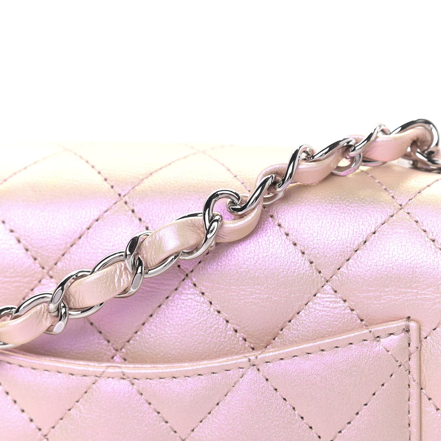 Iridescent Calfskin Quilted Mini Rectangular Flap Pink