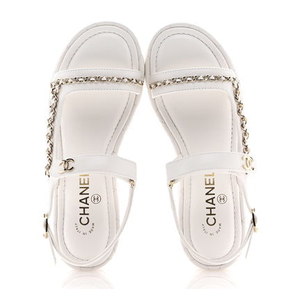 Chanel Lambskin Quilted Chain CC Platform Sandals 37.5 White 2 of 11