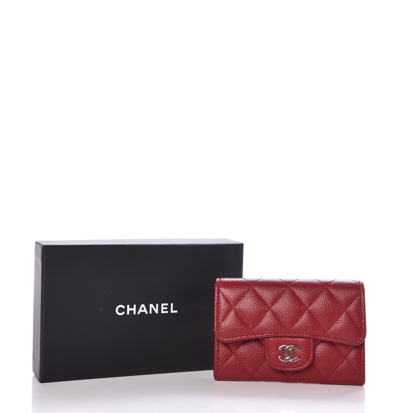 Caviar Quilted Flap Card Holder Dark Red