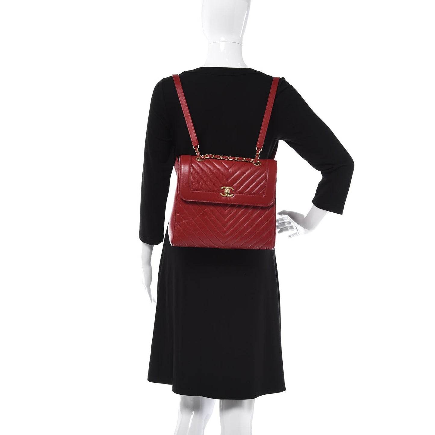 Aged Calfskin Chevron Quilted Backpack Red