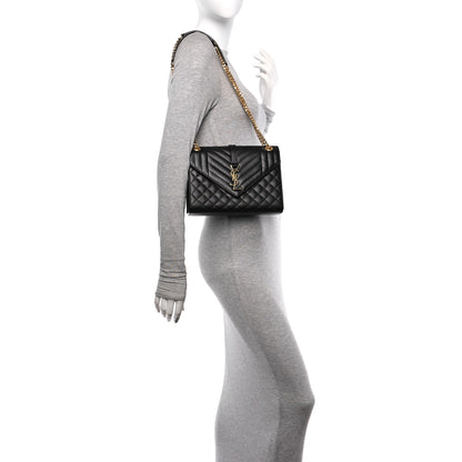 Saint Laurent Grain De Poudre Textured Mixed Matelasse Triquilt Medium Monogram Satchel Black 2 of 11