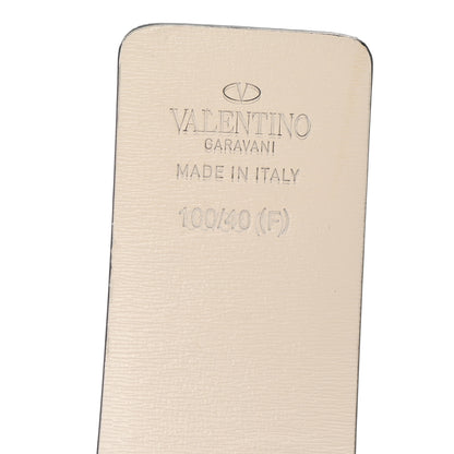 Valentino Garavani Glossy Calfskin Crystal One Stud Reversible Belt 100 40 Black Light Ivory 5 of 5