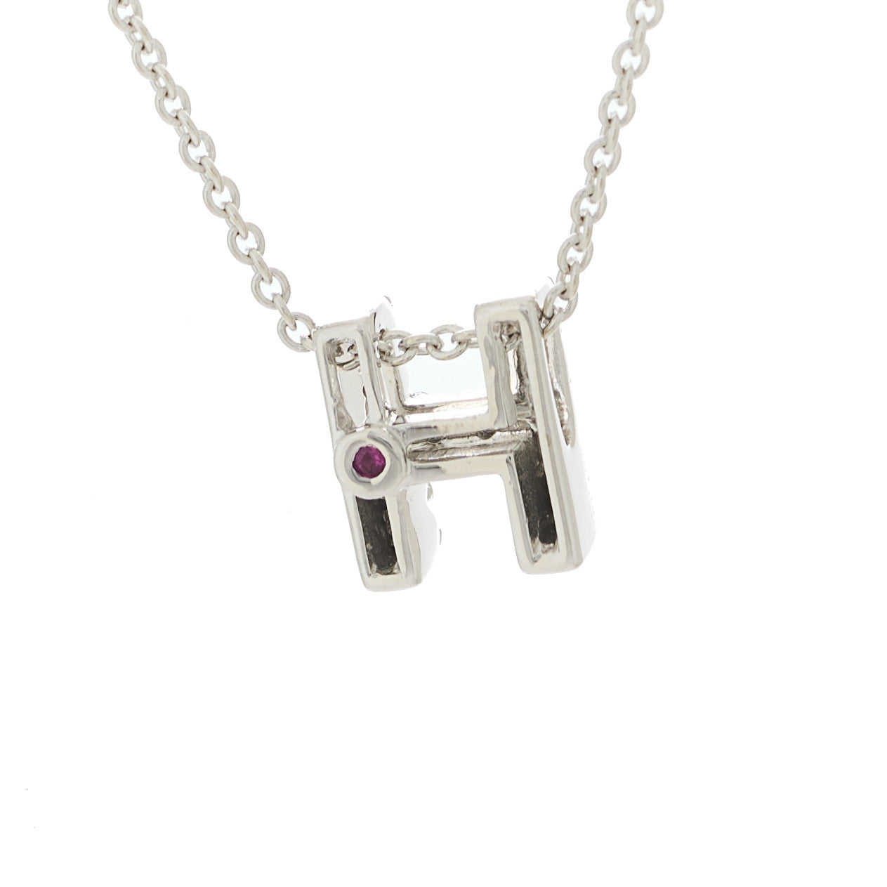 18K White Gold Diamond Love Letter H Pendant Necklace