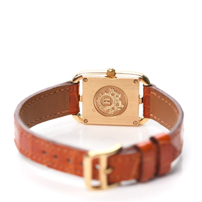 Hermes 18K Yellow Gold Alligator Diamond Bezel Mother of Pearl 19mm Cape Cod Quartz Watch Orange 4 of 5
