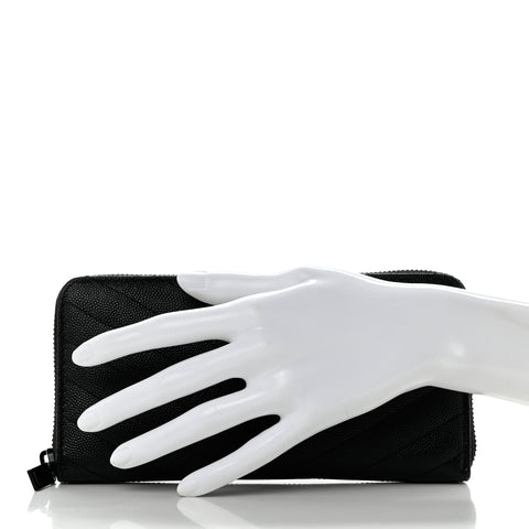 Grain De Poudre Matelasse Chevron Monogram Monochrome Zip Around Wallet Black