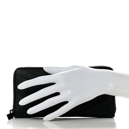 Saint Laurent Grain De Poudre Matelasse Chevron Monogram Monochrome Zip Around Wallet Black 2 of 9