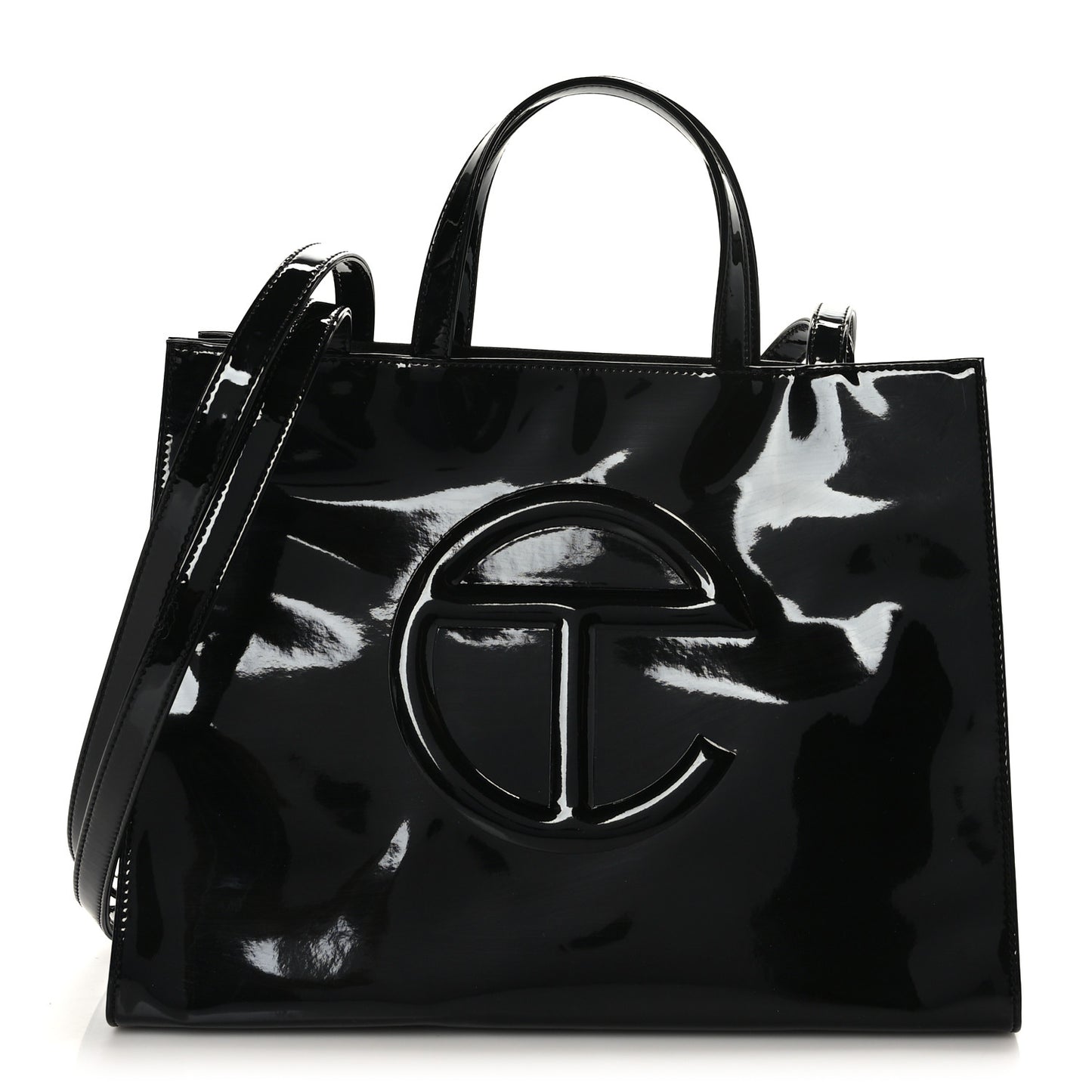 Patent Vegan Leather Medium Shopping Bag Black