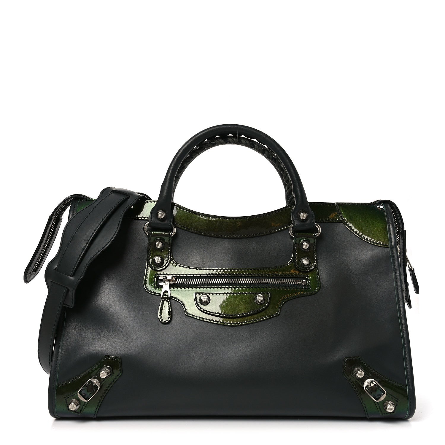 Balenciaga Smooth Calfskin Metallic Patent Giant 12 Silver Hardware City Vert Poker Fonce 1 of 9