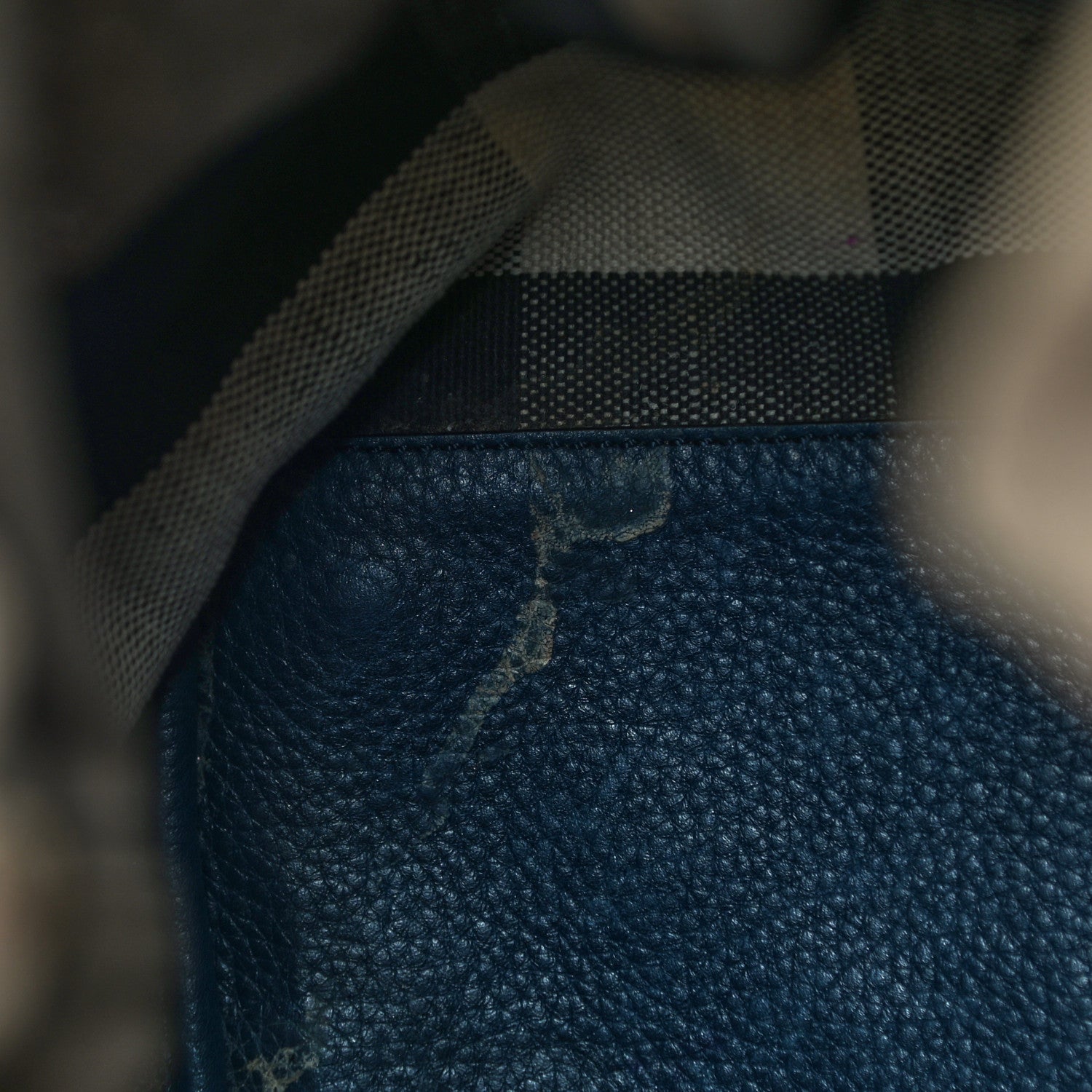 Burberry Grainy Calfskin Mega Check Tassel Heston Tote Navy 9 of 14
