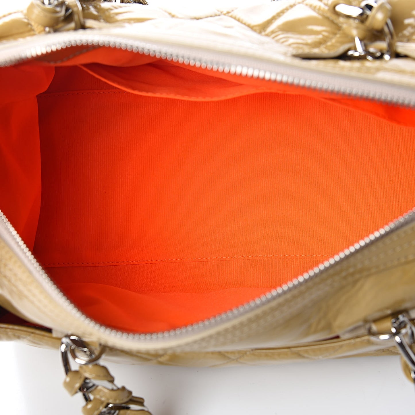 Patent Quilted Day Glo Flap Bag Beige