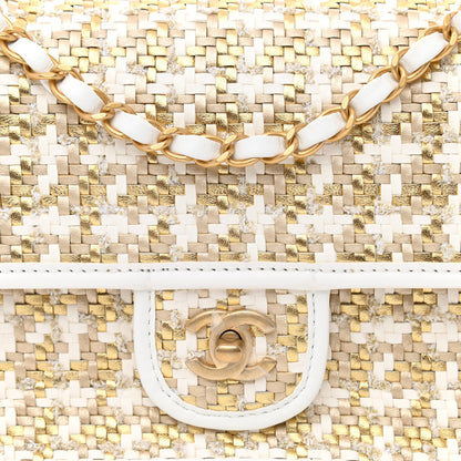 Chanel Metallic Lambskin Viscose Woven Flap Gold White 8 of 11