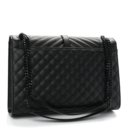 Saint Laurent Grain De Poudre Textured Mixed Matelasse Large Triquilt Monogram Monochrome Satchel Black 3 of 11