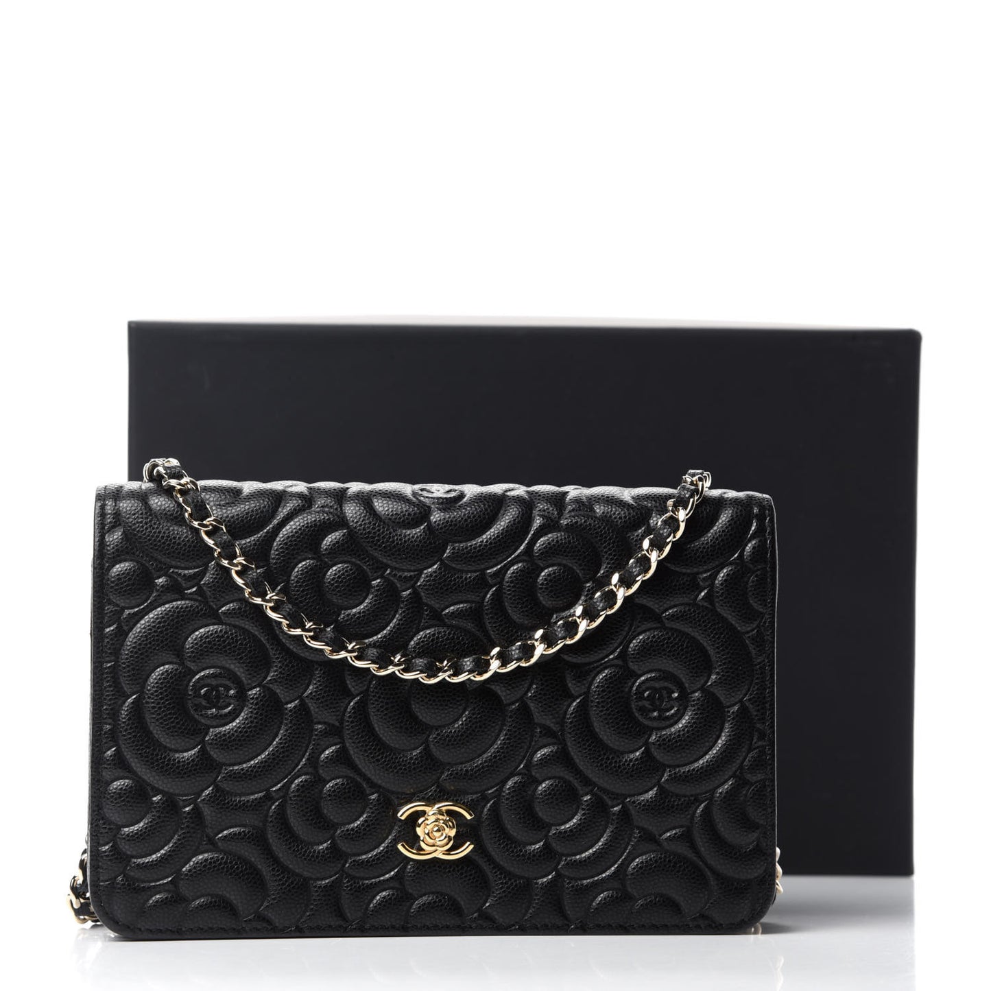 Caviar Camellia Embossed Wallet On Chain WOC Black