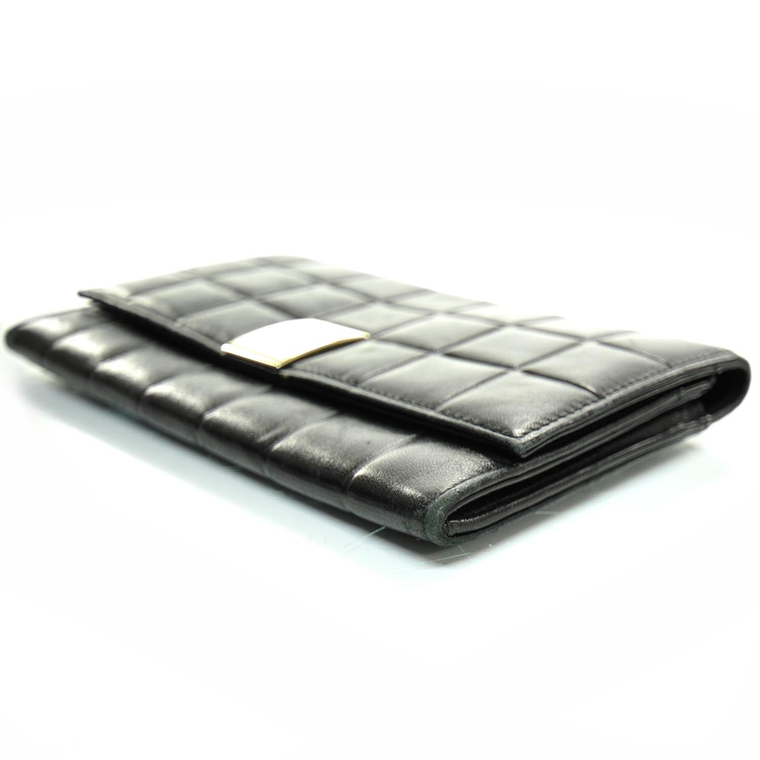Chanel Leather Chocolate Bar Quilted Long Wallet Black 4 of 8